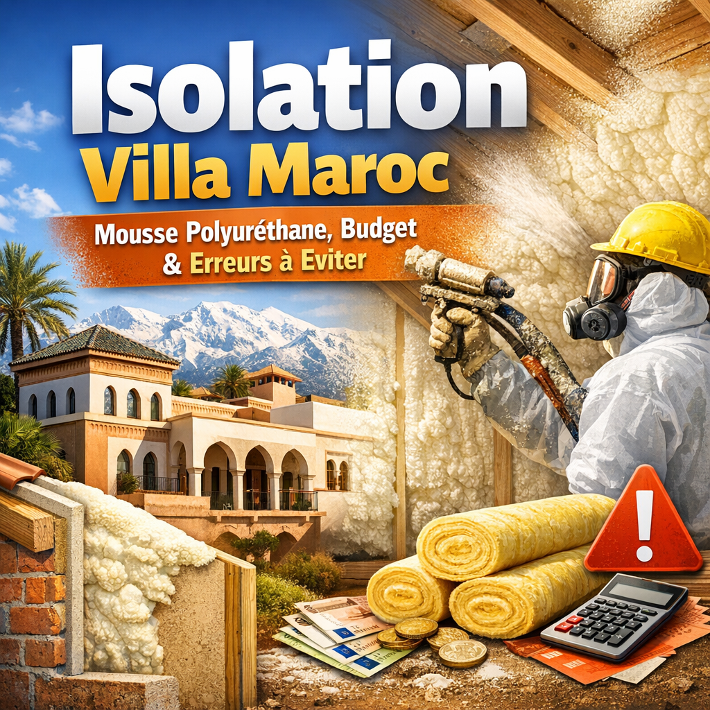 Spray foam insulation being applied to a villa wall, showing thermal protection and budget planning tips for isolation in Mar